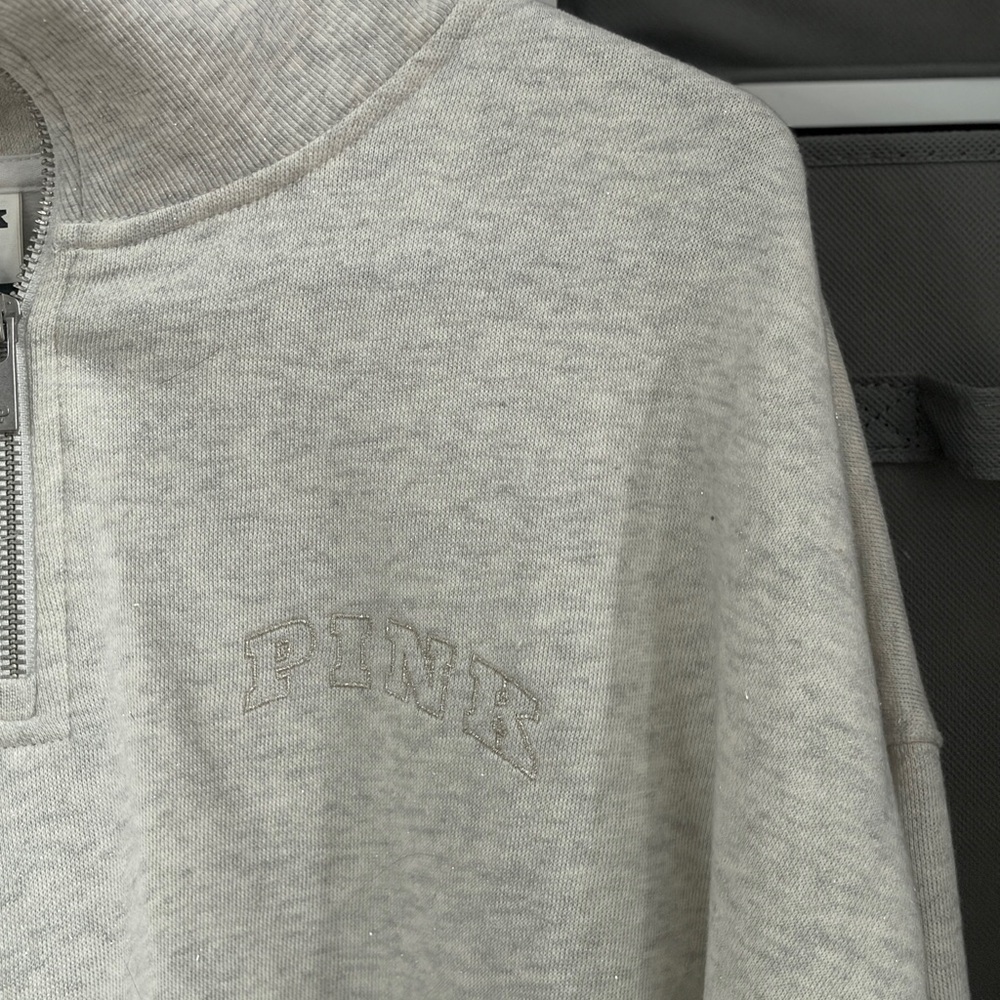 PINK Victoria's Secret Light Gray Quarter-Zip Sweater - Picture 10 of 10
